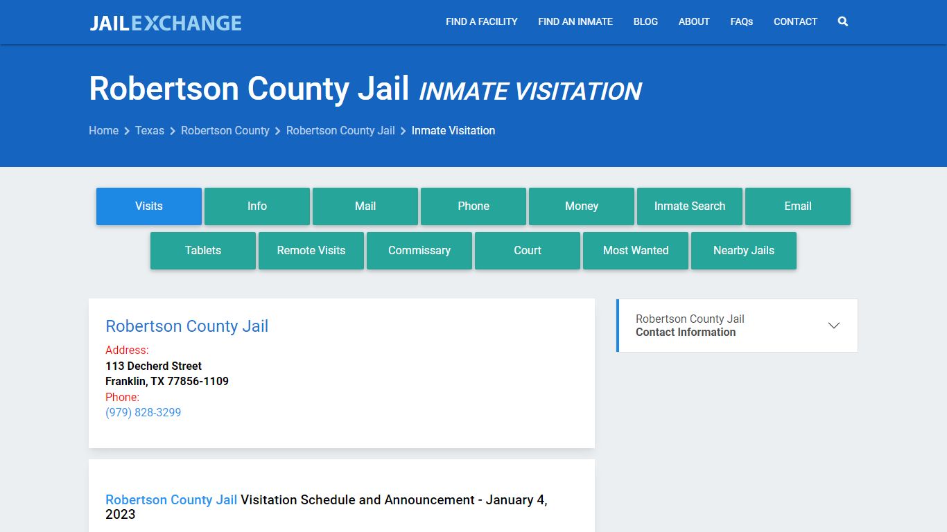 Inmate Visitation - Robertson County Jail, TX - Jail Exchange